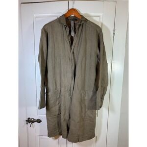 Pas de Calais Linen Leather Cowhide Silk Button Front Lagenlook Jacket Coat